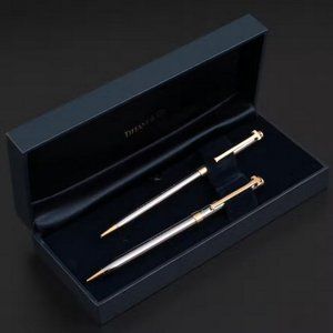 Ruthenium & Gold T-Clip Ballpoint Pen and Mechanical Pencil Set Tiffany & Co.